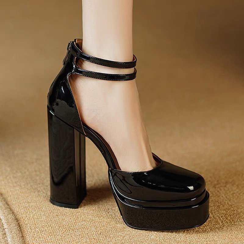 Order 🏅 Giày da bóng mũi tròn cổ cao hạt ngọc 12cm 34-39