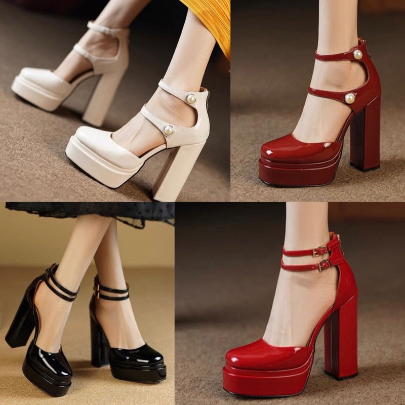 Order 🏅 Giày da bóng mũi tròn cổ cao hạt ngọc 12cm 34-39