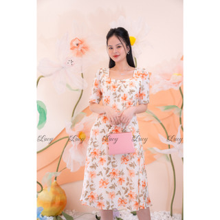 Đầm xoè Krystal 4114 lụa hoa 3D đính ngọc nổi bật váy Lucy