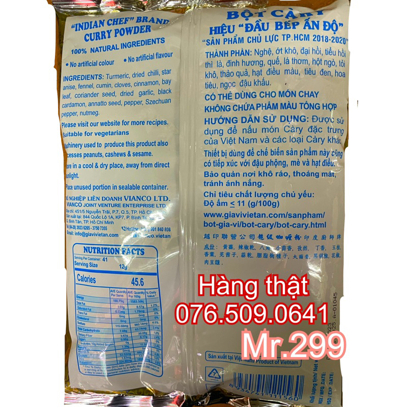 Bột cà ri nguyên chất Việt Ấn gói 500 gram tem QR code