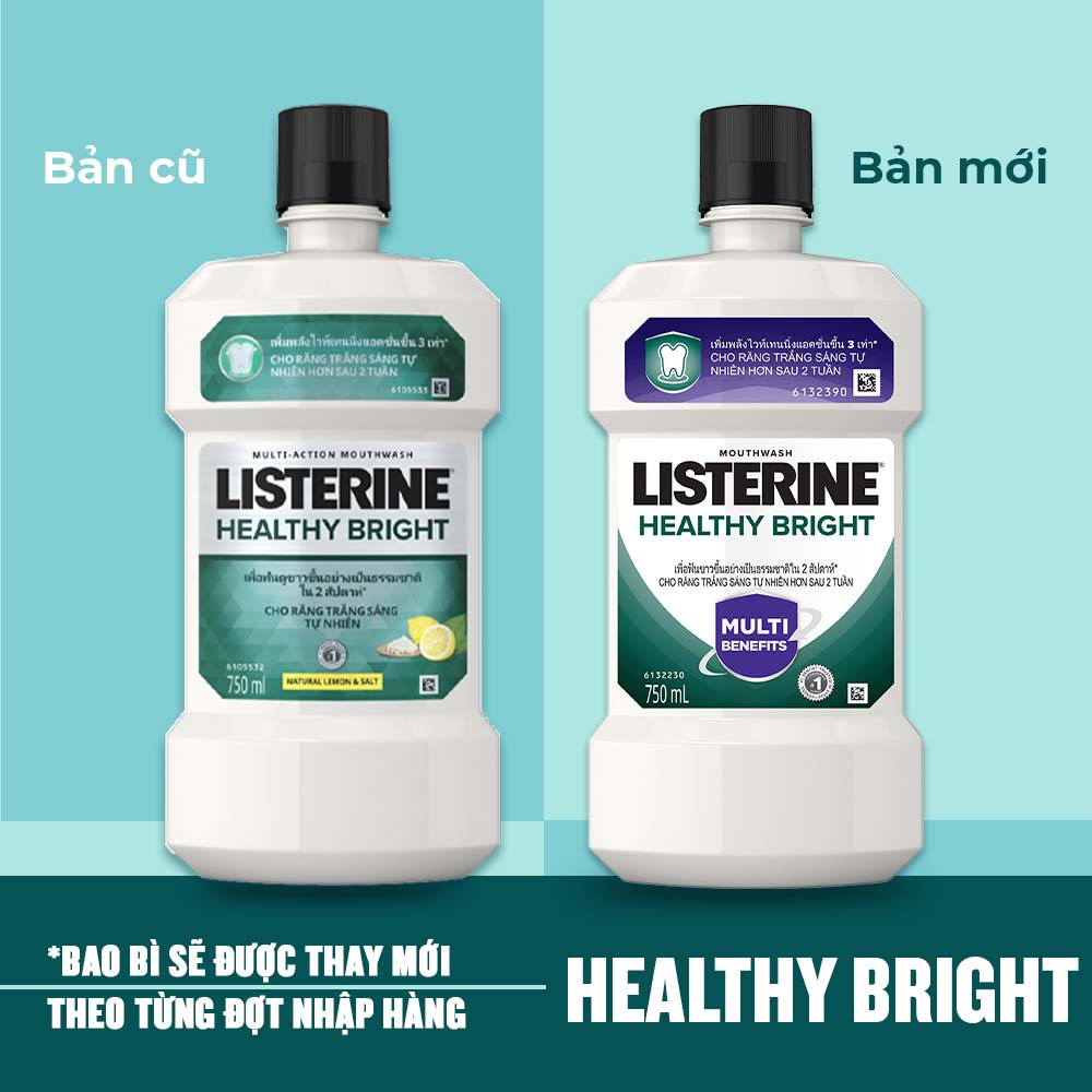 Nước súc miệng giúp răng trắng sáng tự nhiên Listerine Healthy Bright