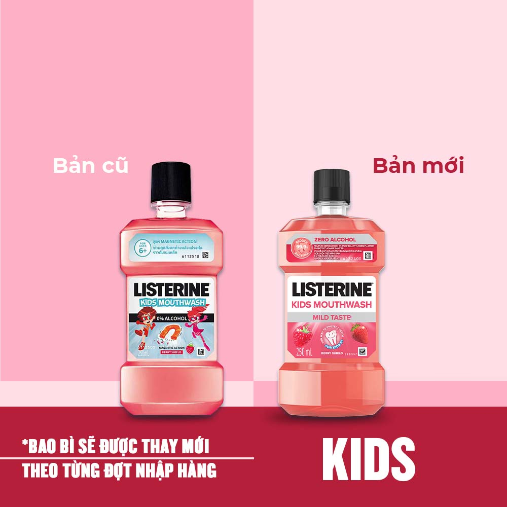 Bộ 3 chai Nước Súc Miệng Listerine Kids Mouthwash with berry shield Dành Riêng Cho Trẻ Trên 6 Tuổi 250ml/chaidi