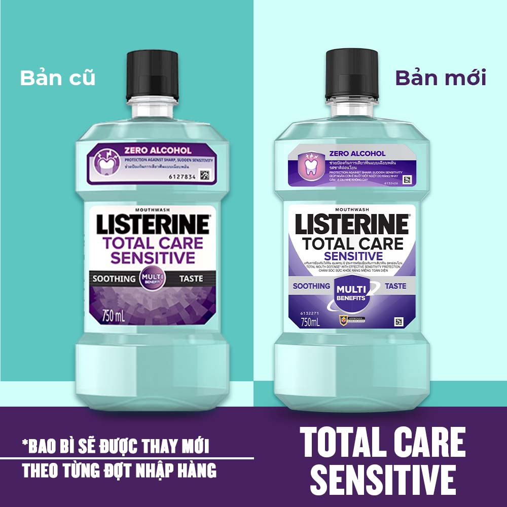 Nước súc miệng cho răng nhạy cảm Listerine Total Care Sensitive Soothing Taste - Dung tích 250ml - 750ml