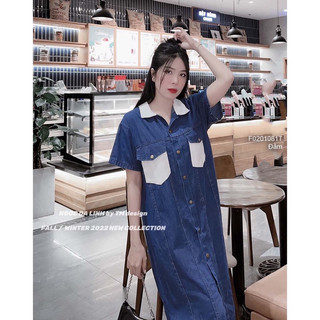 Big size đầm jean suông phối trắng 60-100kg