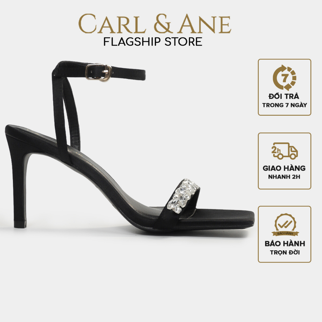 Carl & Ane - Giày  sandal cao gót quai ngang đính đá gót nhọn cao 9cm màu đen - WD010