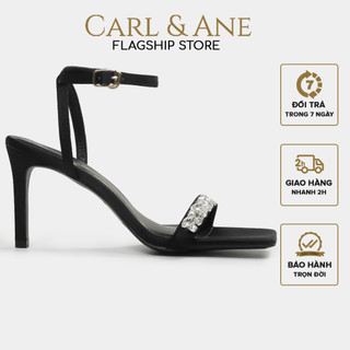 Carl & Ane - Giày sandal cao gót quai ngang đính đá gót nhọn cao 9cm màu đen - WD010