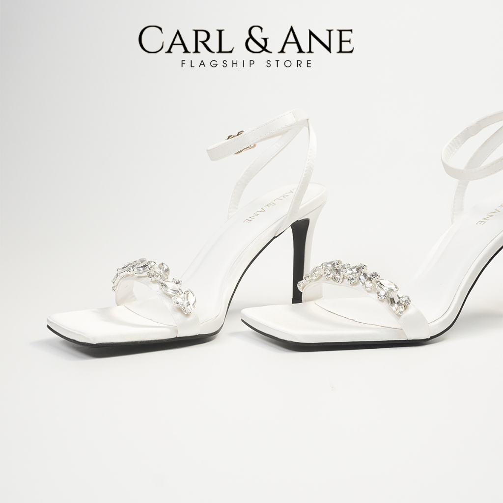 Carl & Ane - Giày  sandal cao gót quai ngang đính đá gót nhọn cao 9cm màu đen - WD010