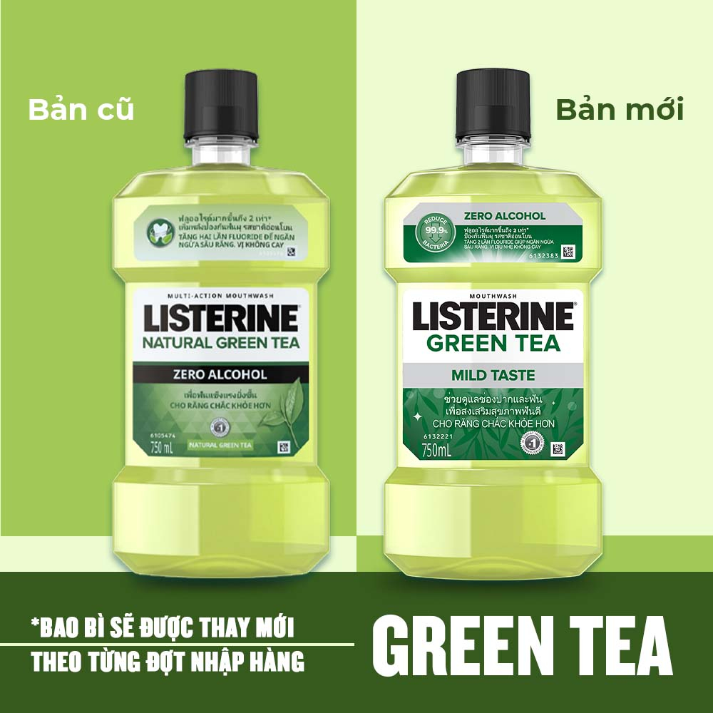 Bộ 2 Nước Súc Miệng Ngừa Sâu Răng Listerine Green Tea Zero Alcohol 750ml/chai