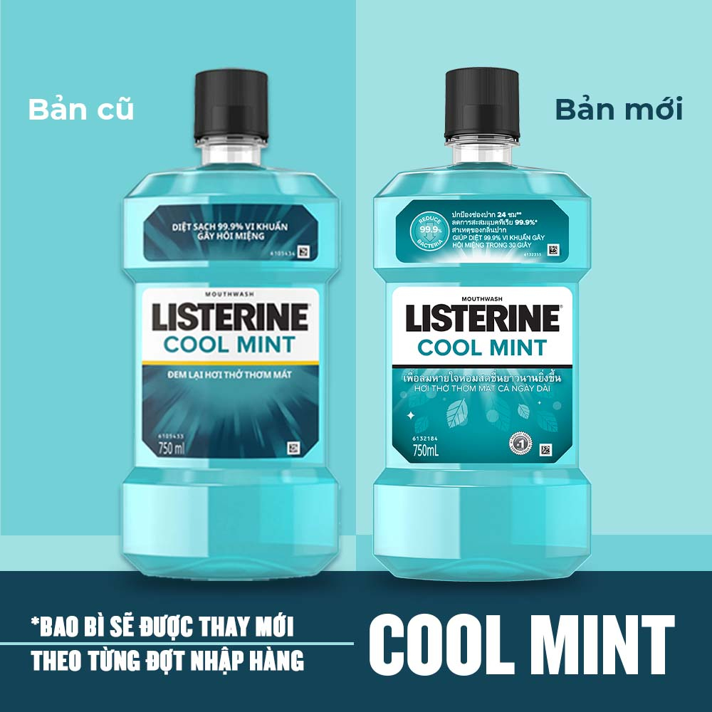 Bộ 2 Nước Súc Miệng Listerine Ngừa Sâu Răng Green Tea 500ml + 2 Nước Súc Miệng Diệt Khuẩn Listerine Cool Mint 500ml