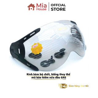 Kính kèm bộ chốt, kiếng thay thế mũ bảo hiểm nửa đầu GRS - chính hãng - dùng chung cho các mũ tương tự trên thị trường