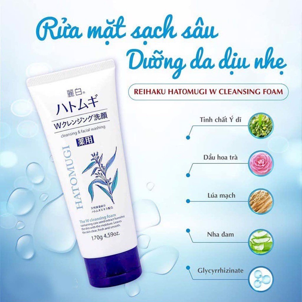 Sữa rửa mặt Hatomugi Nhật Bản ý dĩ trắng da dưỡng ẩm Moisturizing & Facial Washing 130g
