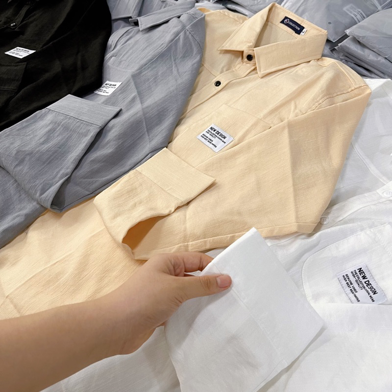 Áo Sơ Mi Nam Vải Đũi Tay Dài PHỐI TÚI HOẠ TIẾT SMTD