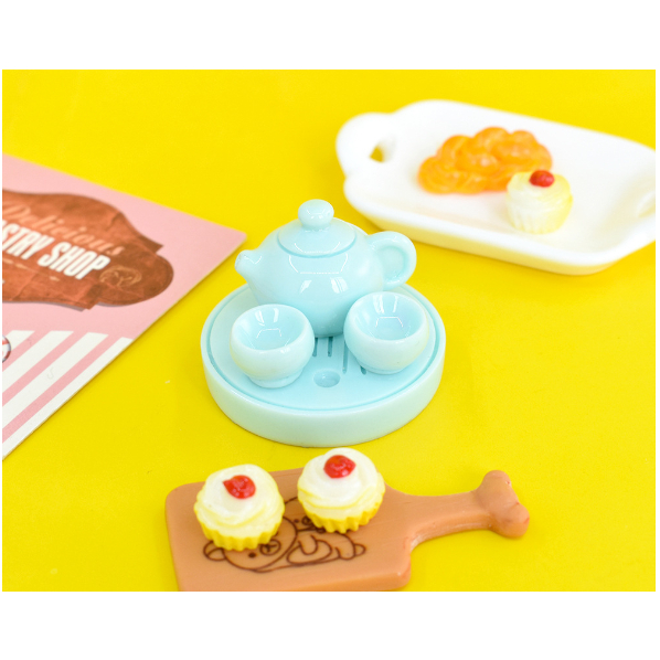 Mô hình bộ ấm chén mini kèm đĩa trang trí nhà búp bê, DIY