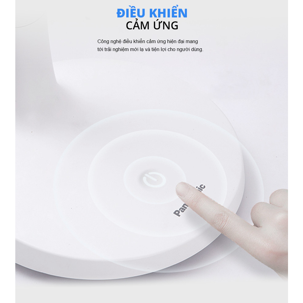 Đèn bàn sạc Panasonic HHGLT034188 không ánh sáng xanh, nút chạm cảm ứng, trục đèn gập xoay thông minh