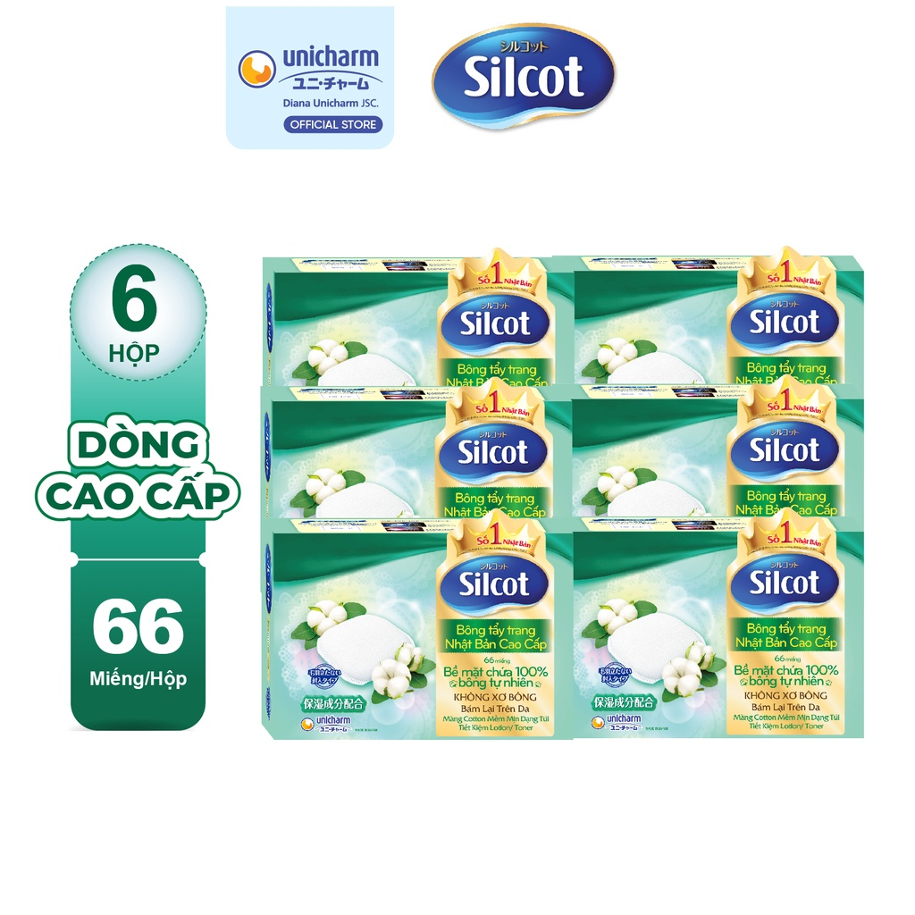 Combo 6 hộp Bông tẩy trang  cao cấp Silcot Premium 66 miếng/hộp