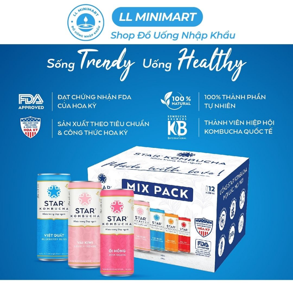 Thùng 12 Lon Nước Uống Lên Men STAR KOMBUCHA All-in-One