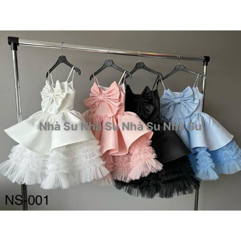 Đầm công chúa cho bé gái 2 dây, váy phòng đính nơ cực xinh xắn cho bé gái đi du lịch, dự tiệc, sinh nhật