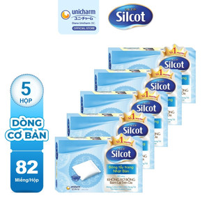 Combo 5 hộp Bông tẩy trang (bông trang điểm) Silcot 82 miếng/hộp