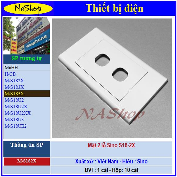 NaShop - Mặt âm tường, bảng điện, mặt công tắc  Sino dòng Seri S181X,S182X, S183X, S184X,S185X,S18U2,S18U3, S18UX, S18U3