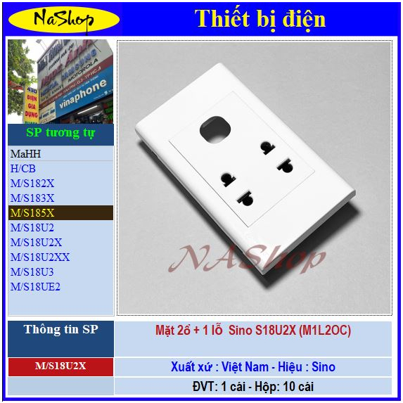 NaShop - Mặt âm tường, bảng điện, mặt công tắc  Sino dòng Seri S181X,S182X, S183X, S184X,S185X,S18U2,S18U3, S18UX, S18U3