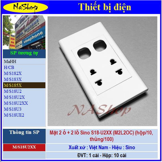 NaShop - Mặt âm tường, bảng điện, mặt công tắc  Sino dòng Seri S181X,S182X, S183X, S184X,S185X,S18U2,S18U3, S18UX, S18U3