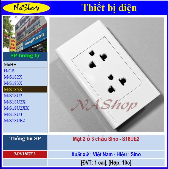 NaShop - Mặt âm tường, bảng điện, mặt công tắc  Sino dòng Seri S181X,S182X, S183X, S184X,S185X,S18U2,S18U3, S18UX, S18U3