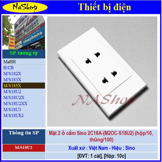 NaShop - Mặt âm tường, bảng điện, mặt công tắc  Sino dòng Seri S181X,S182X, S183X, S184X,S185X,S18U2,S18U3, S18UX, S18U3