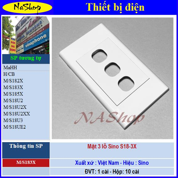 NaShop - Mặt âm tường, bảng điện, mặt công tắc  Sino dòng Seri S181X,S182X, S183X, S184X,S185X,S18U2,S18U3, S18UX, S18U3