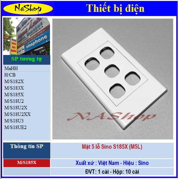 NaShop - Mặt âm tường, bảng điện, mặt công tắc  Sino dòng Seri S181X,S182X, S183X, S184X,S185X,S18U2,S18U3, S18UX, S18U3