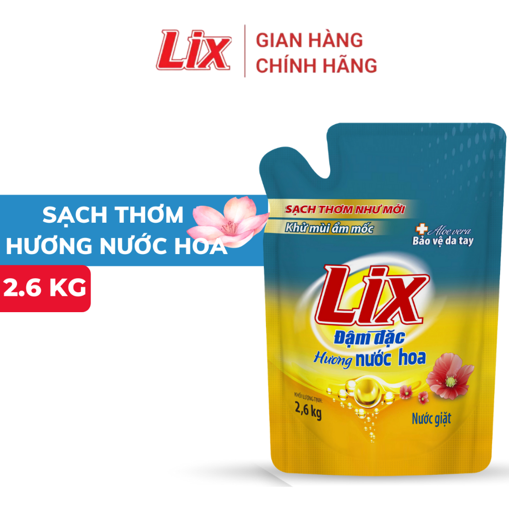 Nước giặt Lix hương nước hoa túi 2.6 kg sạch thơm như mới NGH43 nước giặt bảo vệ da tay - Lixco Việt Nam