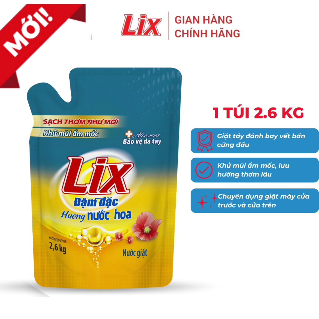 Nước giặt Lix hương nước hoa túi 2.6 kg sạch thơm như mới NGH43 nước giặt bảo vệ da tay - Lixco Việt Nam