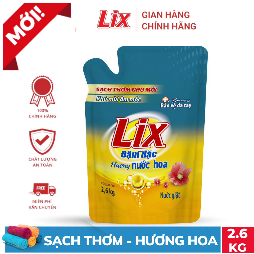 Nước giặt Lix hương nước hoa túi 2.6 kg sạch thơm như mới NGH43 nước giặt bảo vệ da tay - Lixco Việt Nam