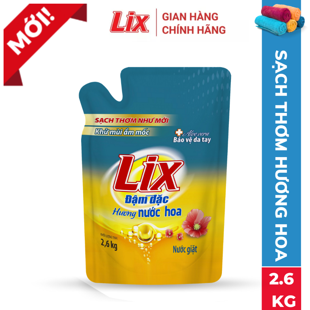 Nước giặt Lix hương nước hoa túi 2.6 kg sạch thơm như mới NGH43 nước giặt bảo vệ da tay - Lixco Việt Nam