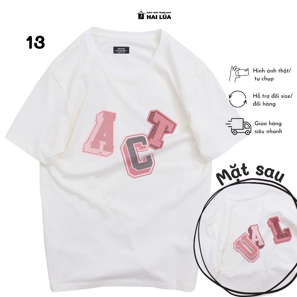 Áo thun in hình cổ tròn tay ngắn chất liệu thun cotton thoáng mát có size từ 50kg-85kg