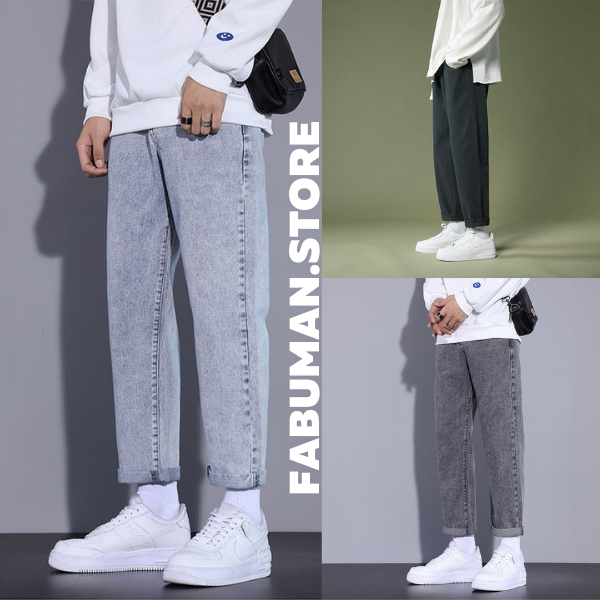 Quần jean nam dáng baggy cạp cao ống suông rộng phom trơn basic unisex MIAA