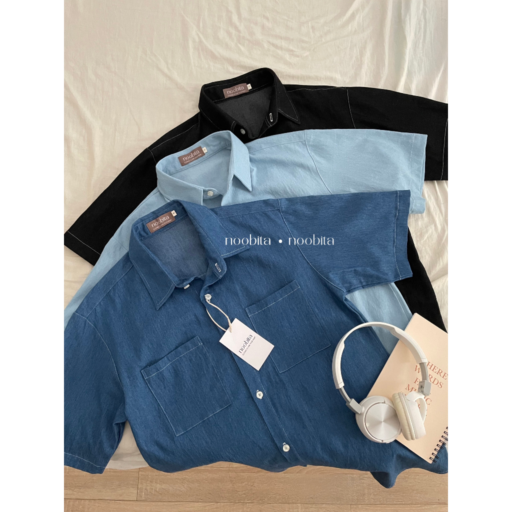 NOOBITA - Sơ mi tay ngắn denim form rộng 7232