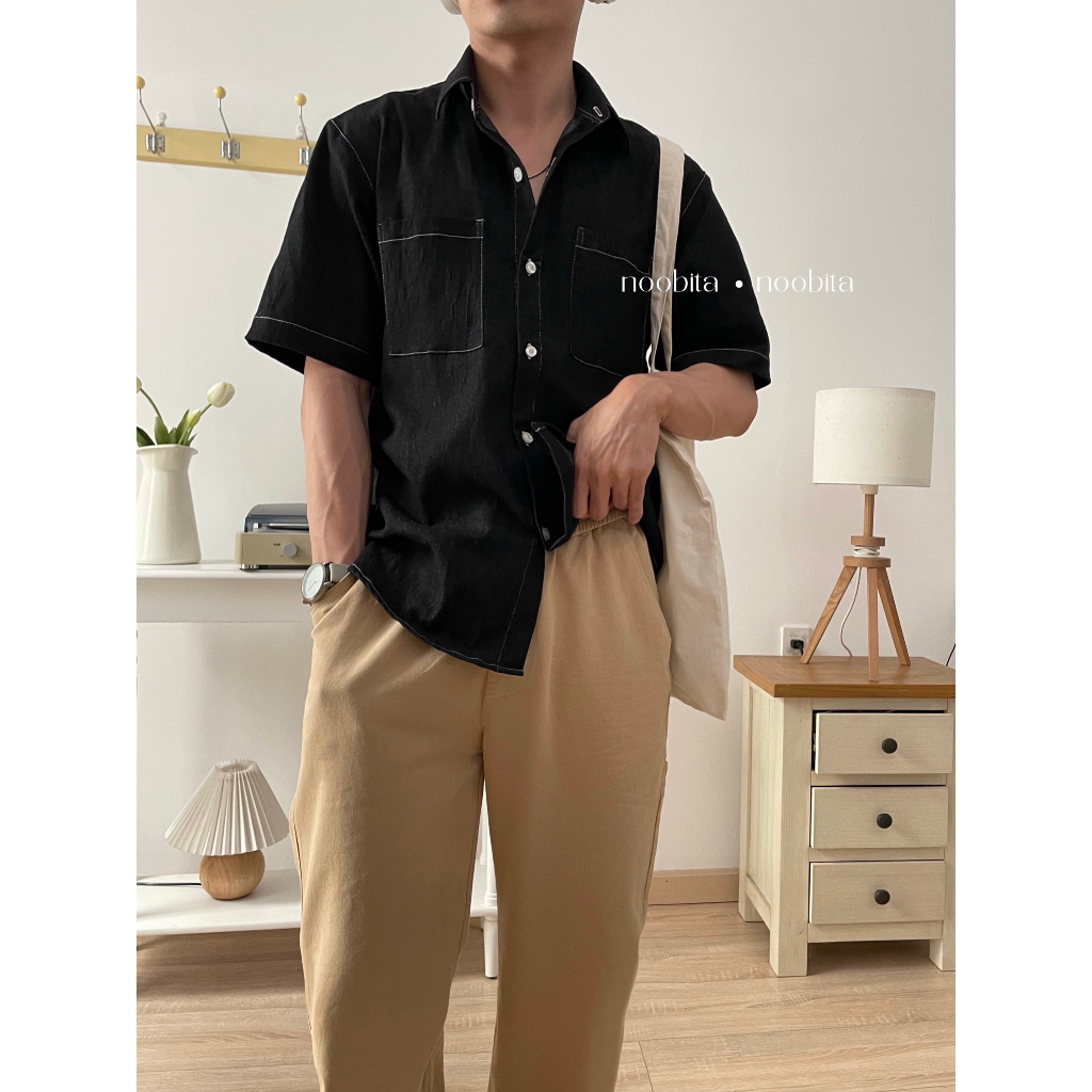 NOOBITA - Sơ mi tay ngắn denim form rộng 7232