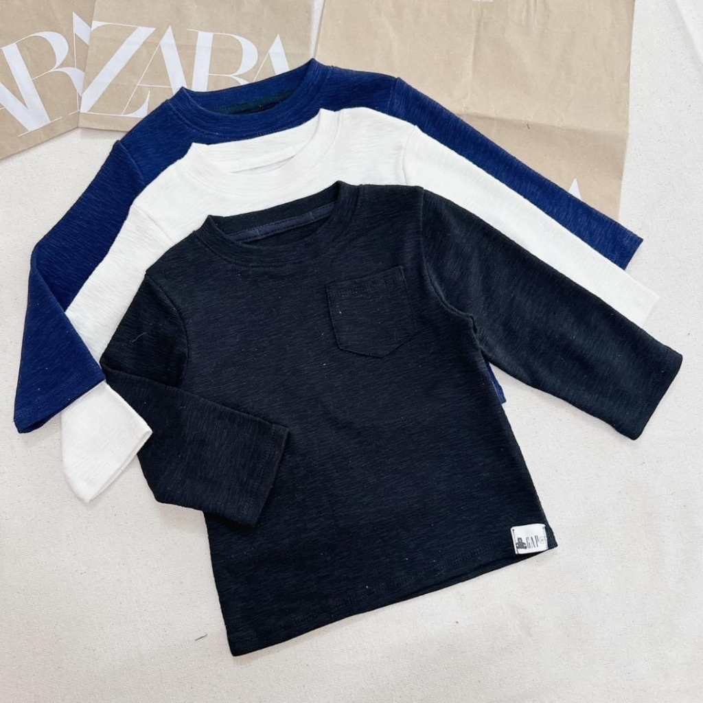 combo 3 áo cotton trơn dài tay đen-trắng-than cho bé