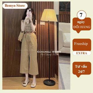 Quần xuông nữ ống rộng cạp cao kaki kèm đai, quần ống rộng lưng cao đi học đi làm Bemyn Store