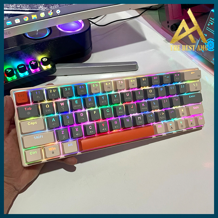 Bàn Phím Cơ Không Dây Bluetooth Gaming Mini 63 Xuyên Led RGB T-WOLF T30 Màu Trắng Thiết Kế Nhỏ Gọn Cực Đẹp