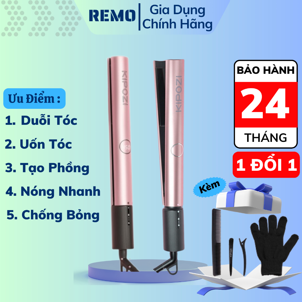 Máy ép duỗi tóc KipoziV7 thương hiệu Đức ,máy uốn tóc tạo kiểu đa năng 3in1 màn hình LED hiển thị ,làm nóng nhanh - REMO