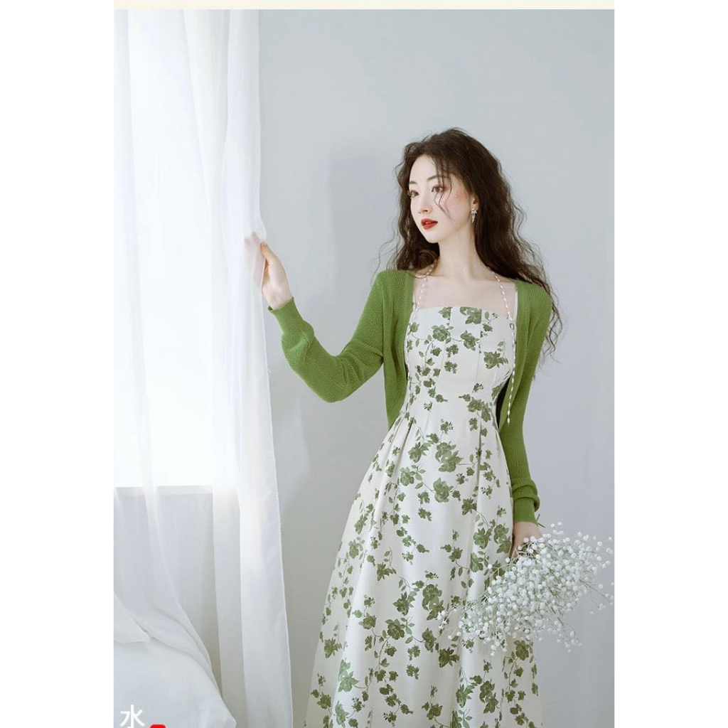 Đầm 2 Dây Hoa Nhí Xanh