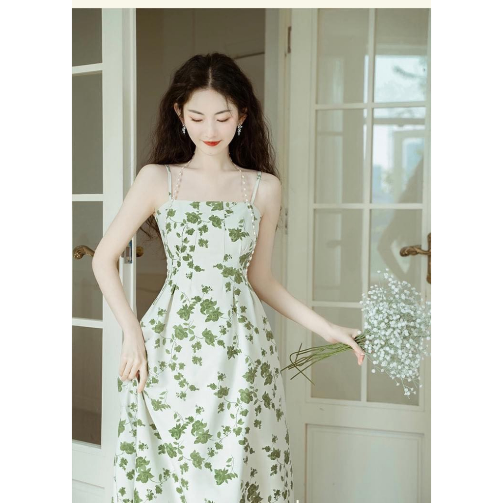 Đầm 2 Dây Hoa Nhí Xanh