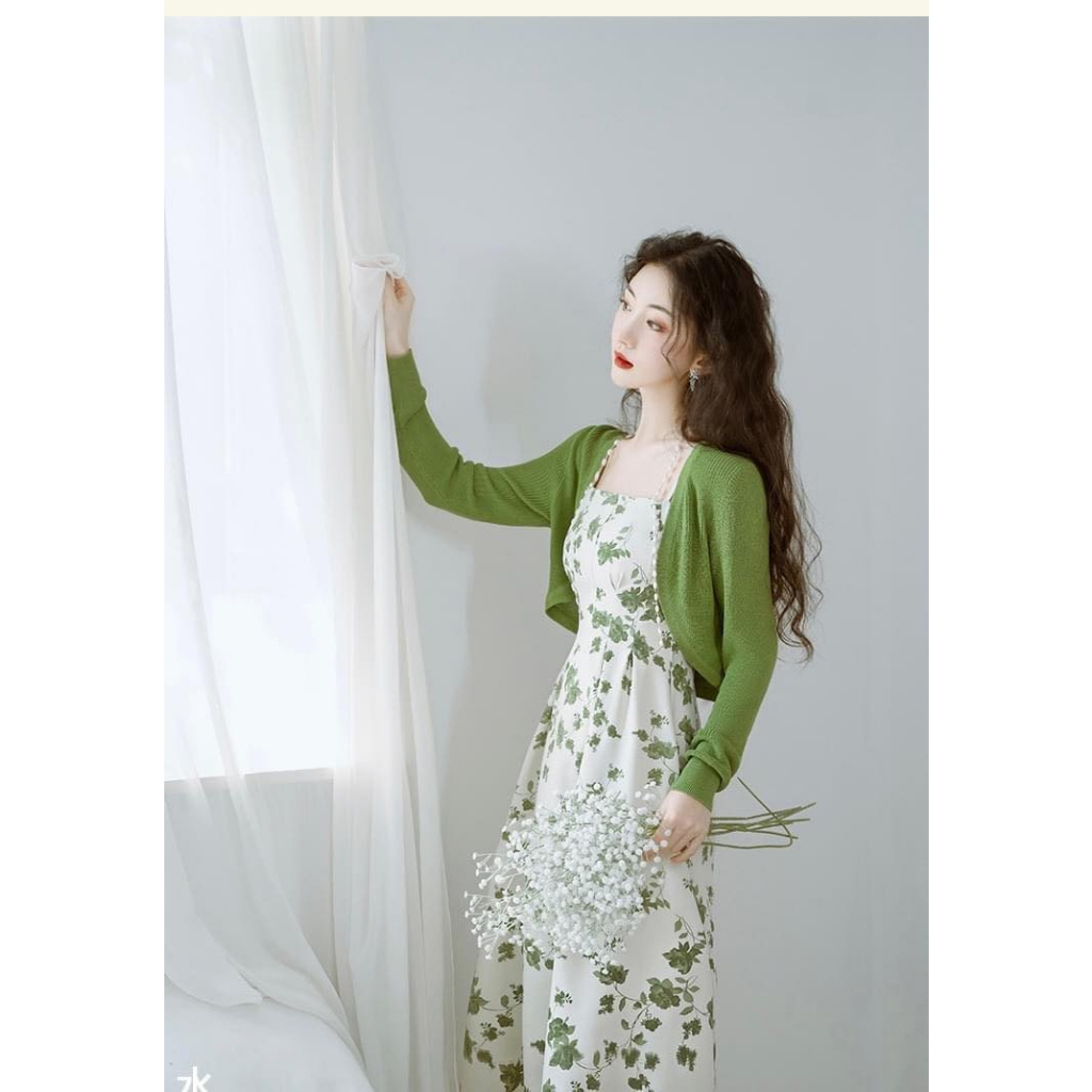 Đầm 2 Dây Hoa Nhí Xanh