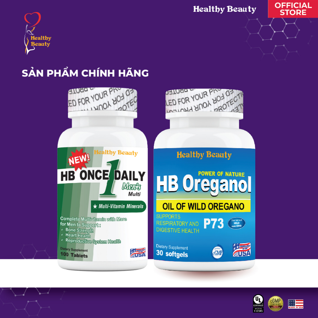 ComBo HB Once Daily Multi & HB Oreganol P73 Healthy Beauty Tăng Cường Hệ Miễn Dịch Bảo Vệ Hệ Tiêu Hóa