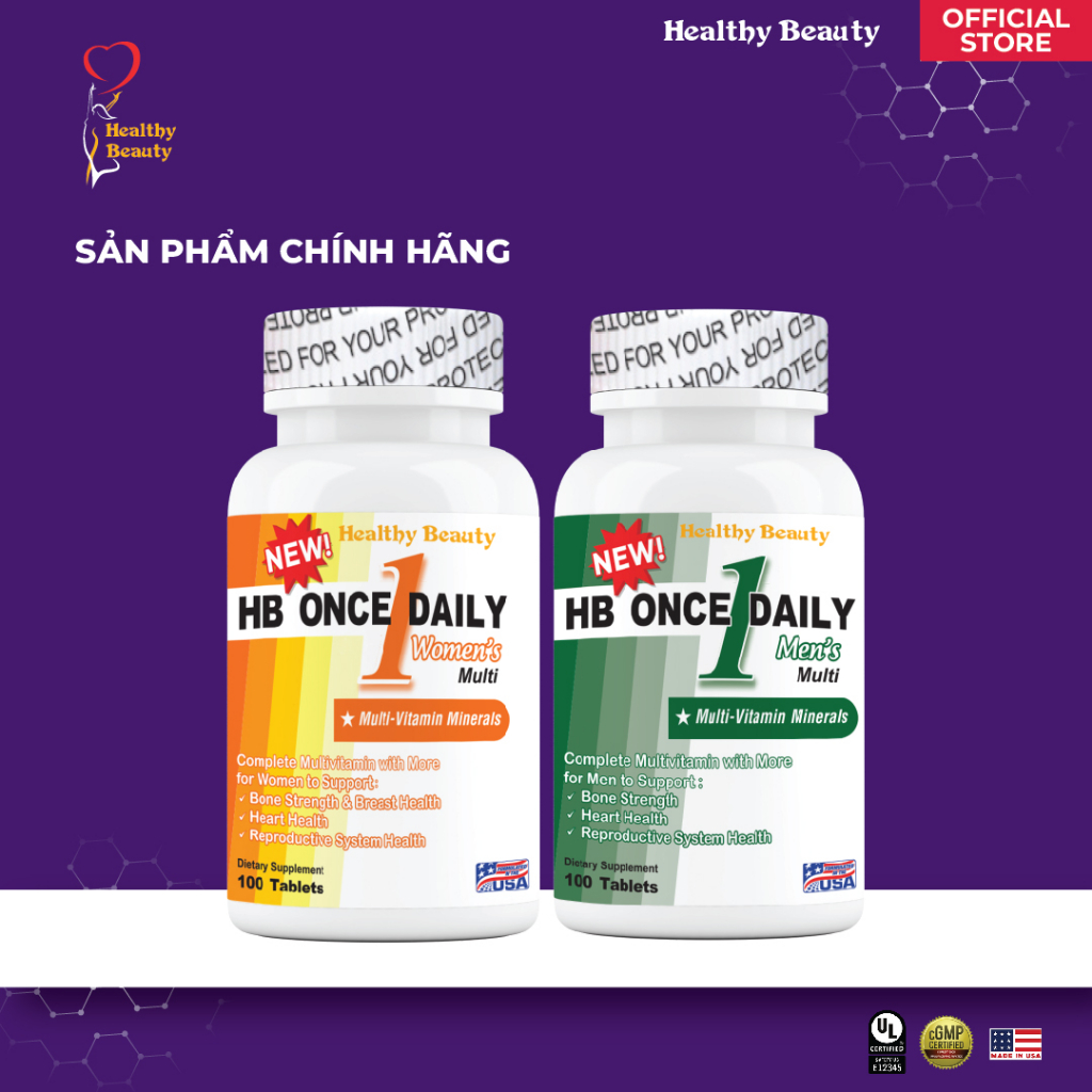 ComBo Gia Đình Cùng Khỏe HB Once Daily Women's Multi & HB Once Daily Men's Multi Healthy Beauty