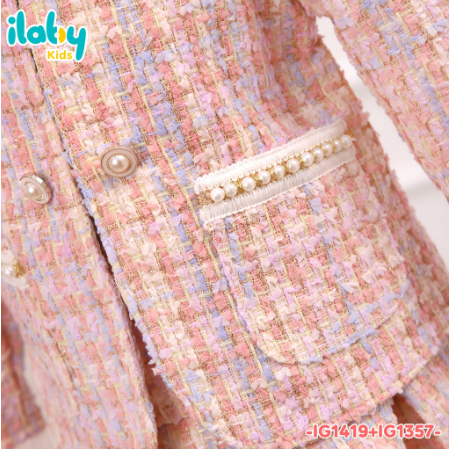 Áo khoác tweed bé gái ILABY phối cúc ngực chất liệu dạ cao cấp