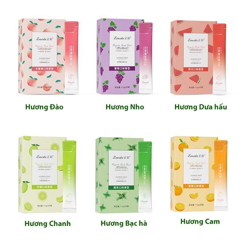 Nước súc miệng dạng gói 10ml, mang theo tiện lợi, răng trắng sáng, hơi thở thơm mát sạch sẽ, hương trái cây