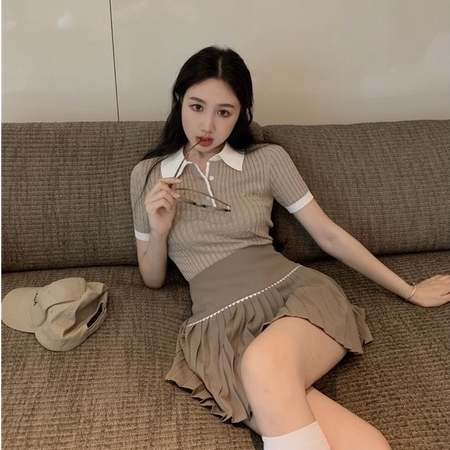 Set áo polo váy xếp ly bộ golf