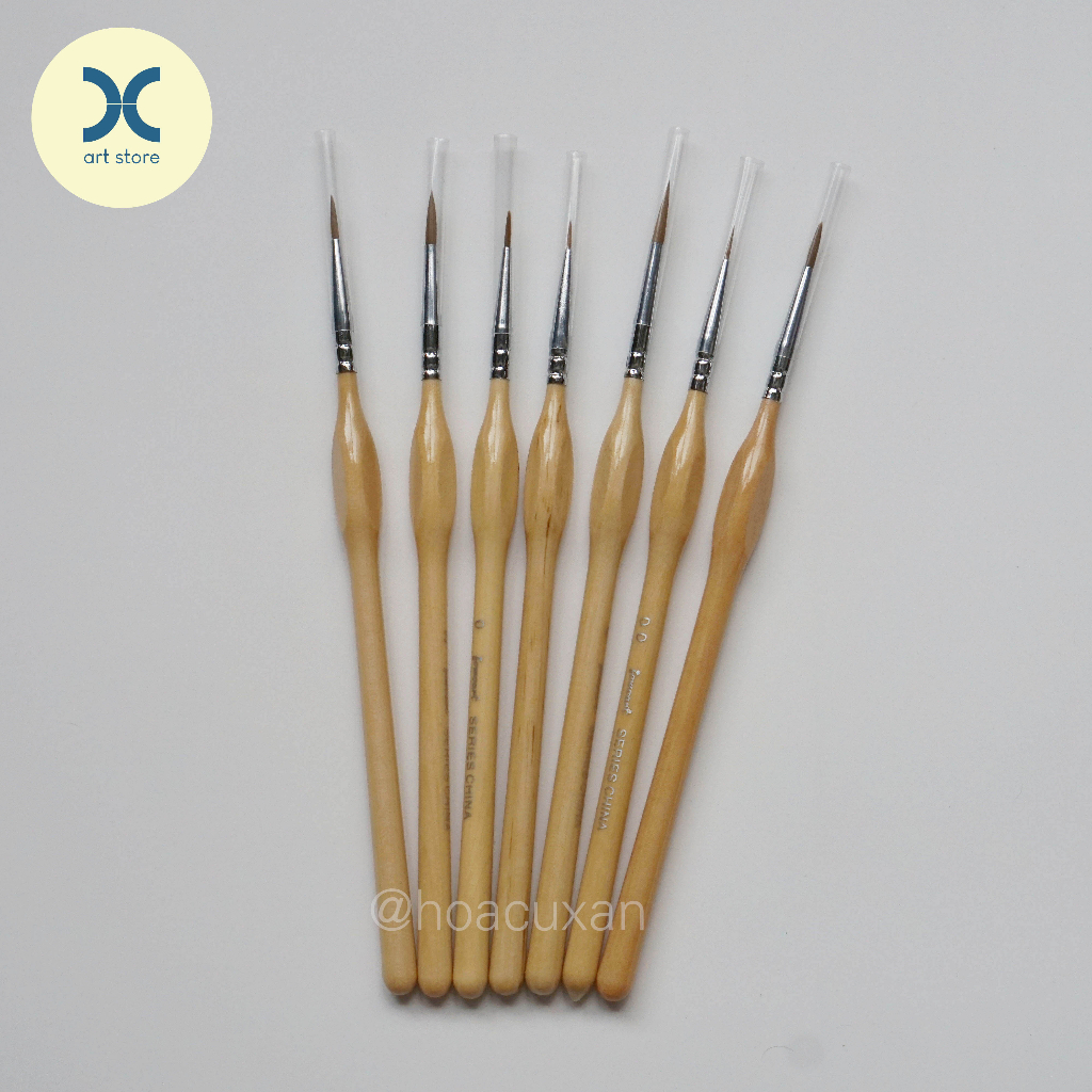 Cọ tỉa màu nước cán lục giác thân gỗ vàng size 000 - size 4